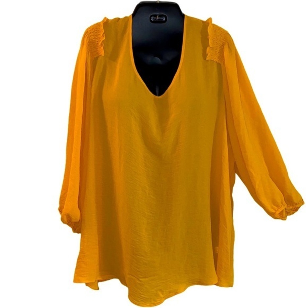 Majestic mustard ruffle sleeve plus size top 26 28